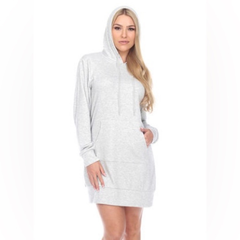 Womens Small Hoodie Sweatshirt Dress ~ Grey ~ White Mark